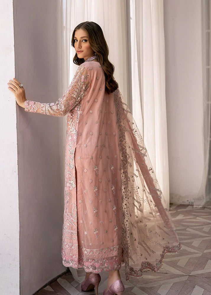 Pastel Pink Embroidered Net Kurta Set (3-Piece)