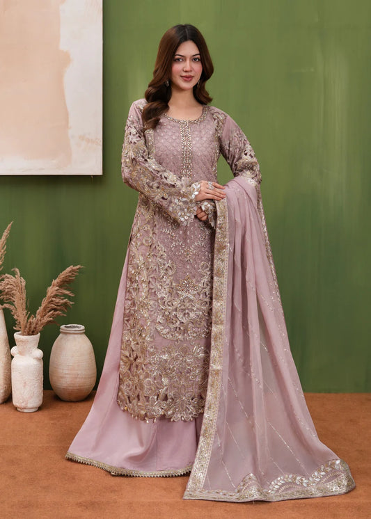 Indian Pink Embellished Organza Sharara Set (4-Piece)