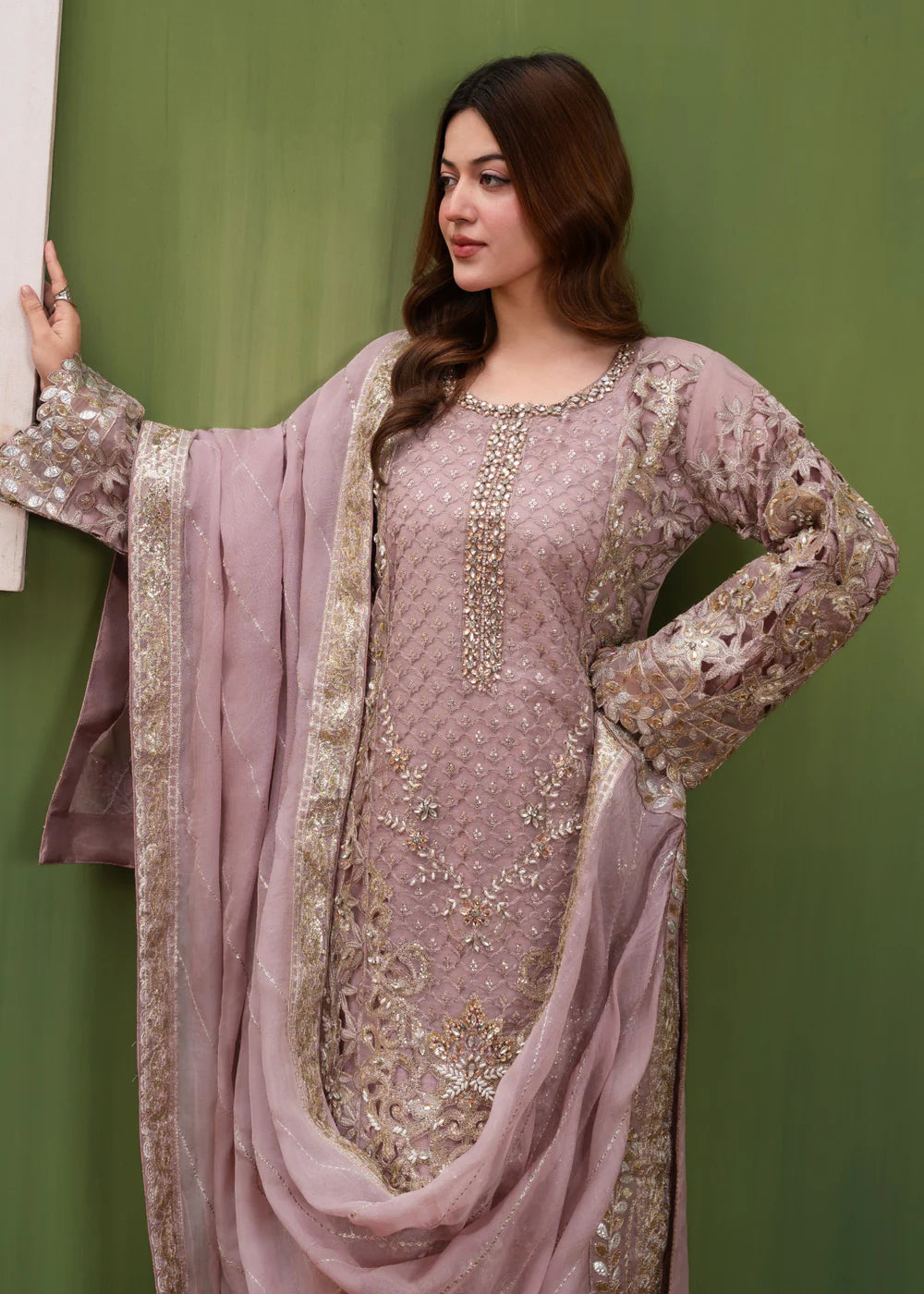 Indian Pink Embellished Organza Sharara Set (4-Piece)