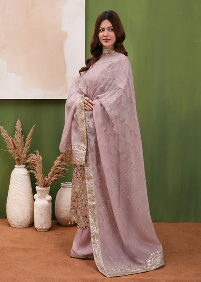 Indian Pink Embellished Organza Sharara Set (4-Piece)