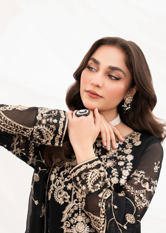 Black Luxury Chiffon Embroidered Pishwas Set (3-Piece)