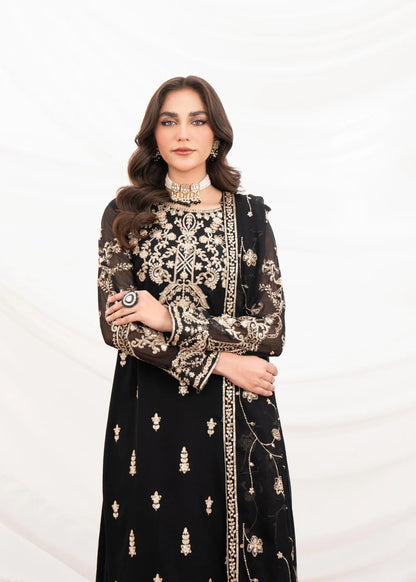 Black Luxury Chiffon Embroidered Pishwas Set (3-Piece)