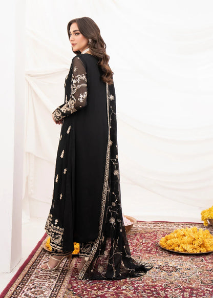 Black Luxury Chiffon Embroidered Pishwas Set (3-Piece)