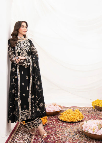 Black Luxury Chiffon Embroidered Pishwas Set (3-Piece)