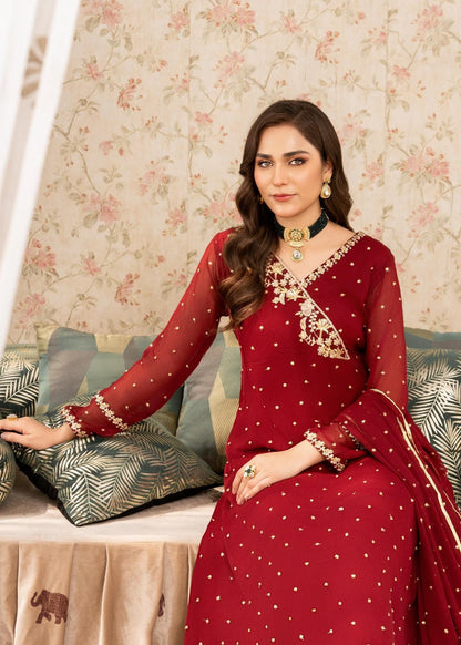Agha Jaan – Luxury Maroon Chiffon 3-Piece Set