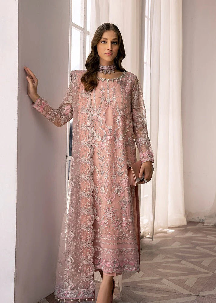 Pastel Pink Embroidered Net Kurta Set (3-Piece)