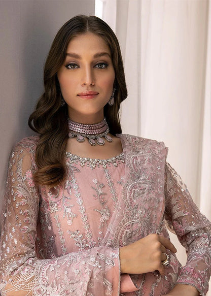 Pastel Pink Embroidered Net Kurta Set (3-Piece)