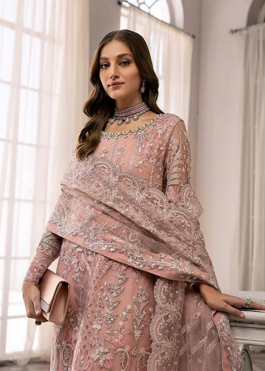 Pastel Pink Embroidered Net Kurta Set (3-Piece)