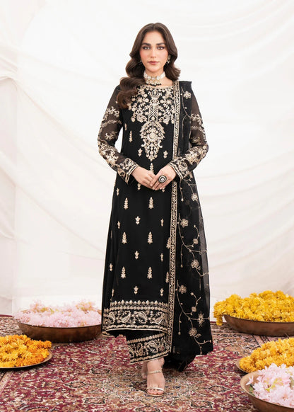Black Luxury Chiffon Embroidered Pishwas Set (3-Piece)