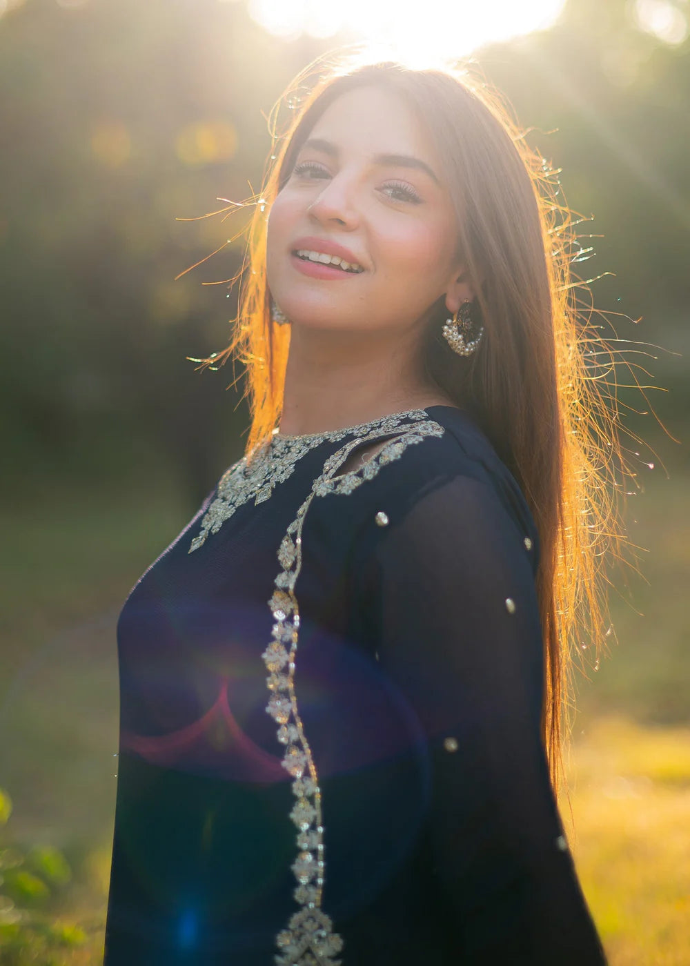 Blue Luxury Chiffon Embroidered Sharara Set (3-Piece)