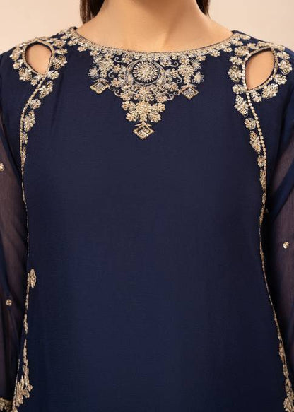 Blue Luxury Chiffon Embroidered Sharara Set (3-Piece)