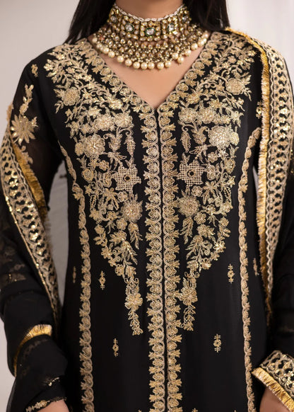 Jet Black Embroidered A-Line Pishwas Set (3-Piece) – Ready to Wear