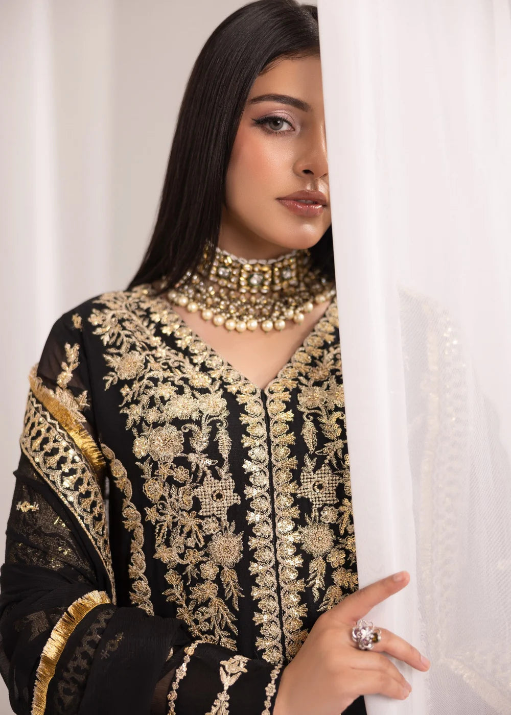 Jet Black Embroidered A-Line Pishwas Set (3-Piece) – Ready to Wear