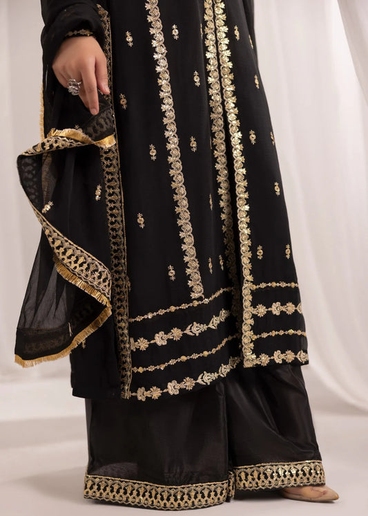 Jet Black Embroidered A-Line Pishwas Set (3-Piece) – Ready to Wear